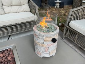 Tischfeuerschale - Gas-Terrassenheizer (Kamin) für Propangasflasche - BRIKON (43x25cm)