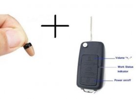 KIT micro cască spion - mini căști invizibile ascunse + breloc GSM cu suport SIM