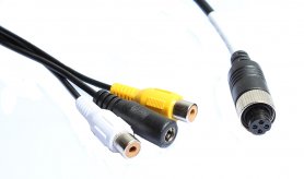 Ang magkakaugnay na cable mula sa konektor ng cinch sa 4-pin para sa pagkonekta ng pag-reverse ng monitor