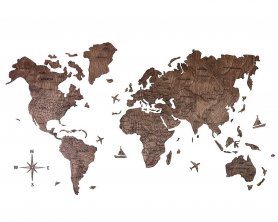 خريطة العالم خشبية على الحائط - لون جوزي غامق 150 سم × 90 سم