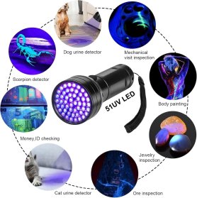UV torch - black light torch with detection 395nm ultraviolet flashlight with 51x LED power