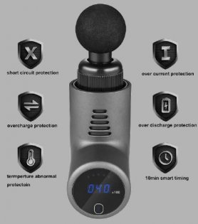 Massagepistole 3200 U / min mit LCD-Display im Gehäuse - 5 Geschwindigkeitsstufen + 4 Massageköpfe