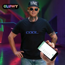 Tricou cu LED-uri Gluwy cu mesaj personalizat scrolling prin aplicație (iOS / Android) - LED albastru