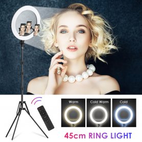Rengasvalo jalustalla (jalustalla) 72–190 cm – pyöreä LED-selfie-lamppu, halkaisija 45 cm