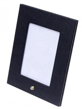 Picture frame stand - luxury leather photo holder black 21,5x17,5 cm