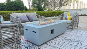 Gartentisch mit Feuerstelle - Outdoor Gaskamin Beton 152x61 cm PORTOGUAPO