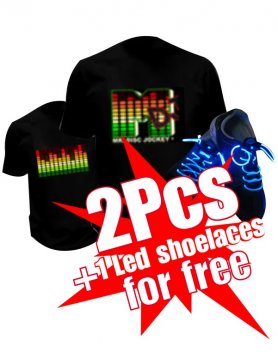 Achetez 2pcs de T-shirts LED et recevez UNE paire de lacets LED