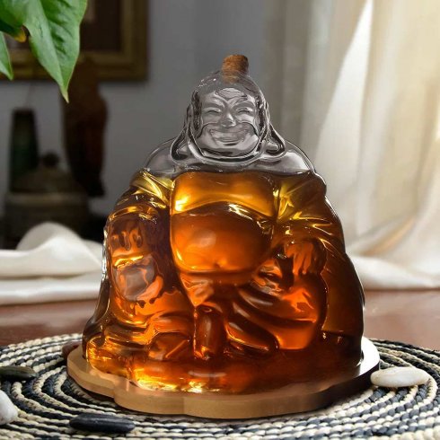 Botol kaca rum dan wiski - Botol Buddha (buatan tangan) 1L