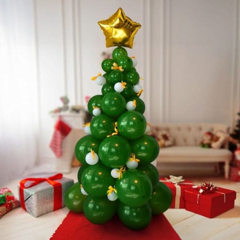 Sapin à ballons - Sapin de Noël ballon gonflable (66 ballons de Noël) - Blanc / vert jusqu'à 195 cm