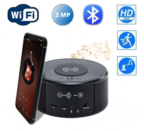 Ukryta kamera w głośniku Bluetooth z WiFi FULL HD + IR Night Vision + bezprzewodowa ładowarka