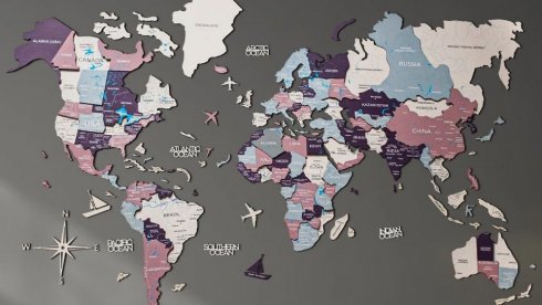 Bản đồ thế giới bằng gỗ 3D PASTEL - 300 cm x 175 cm