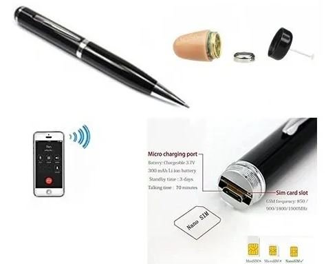 स्पाई ईयरफोन सेट - मिनी अदृश्य स्पाई इयरपीस + जीएसएम सिम पेन