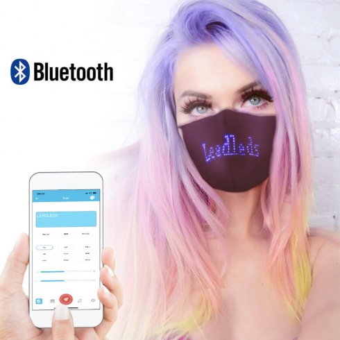 Smart face mask na may LED display 150x33mm control sa pamamagitan ng mobile Bluetooth (Android / iOS)