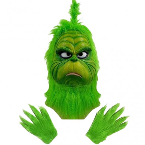 Grinch maske og hansker - den realistiske grinch ansiktsmasken (latex / silikon) til jul