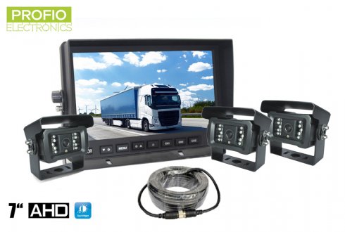 AHD reversing set with 7" LCD monitor + 3x camera with 18x IR LEDs and night vision up to 10m