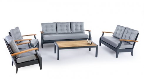 Salon de jardin de luxe moderne - Ensemble de sièges en aluminium pour 7 personnes + table de conférence