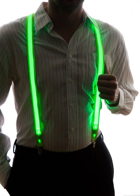 Party LED flashing men suspenders - green