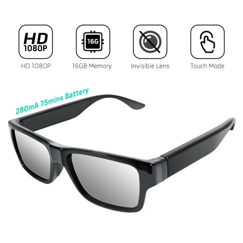 Atingeți ochelarii spion cu camera HD + P2P video în direct + WiFi