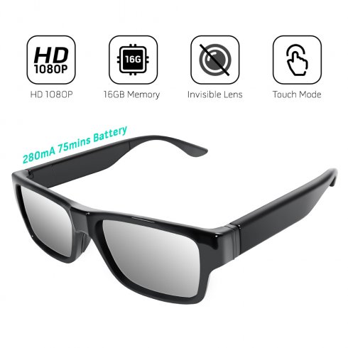 Lunettes espion tactiles avec caméra HD + vidéo en direct P2P + WiFi