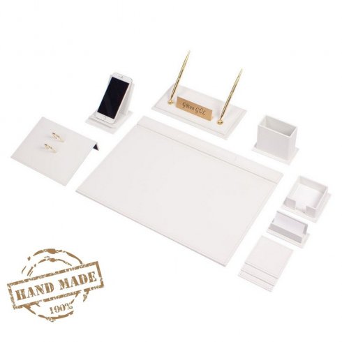 Acessórios de couro para escritório em branco - conjunto de mesa de escritório - 12 unidades (feito à mão)