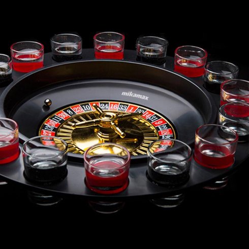 Juego de ruleta para beber: juego de vaso de chupito ruso + 15 vasos de vidrio + 2 bolas de metal