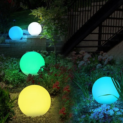 Lampada da giardino a sfera LED globi 20cm - 8 colori + batteria agli ioni di litio + pannello solare + protezione IP44