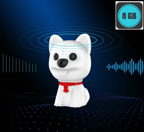 Keychain audio recorder hidden - Dog design with 8 GB Memory + Mp3 Player