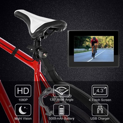 自行车摄像头 - 后视安全自行车套装 - 4,3" 显示器 + 全高清摄像头