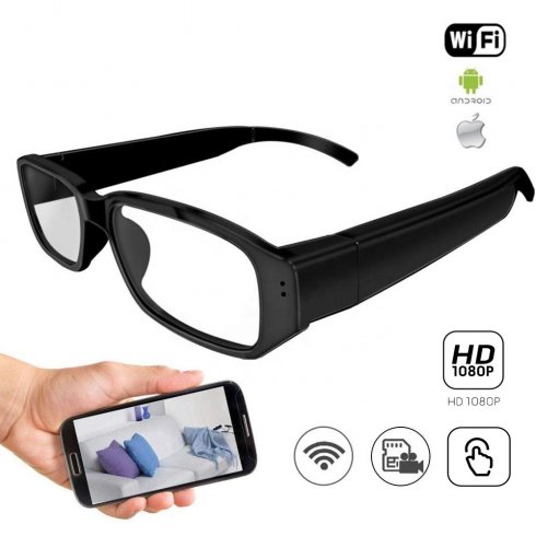 Akiniai su kamera WiFi – šnipinėjimo įrašymas FULL HD vaizdo akiniai + tiesioginis vaizdo įrašas („Android“ / „iOS“)