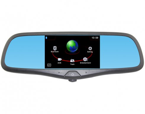 Multifunkčné spätné zrkadlo s GPS navigáciou, HD DVR autokamerou, Bluetooth a FM transmitterom