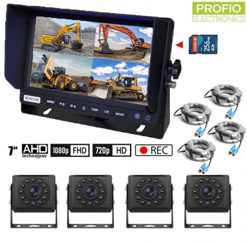 SET de stationnement AHD avec enregistrement sur carte SD - 4x caméra AHD avec 11 LED IR + 1x moniteur hybride 7" AHD