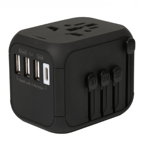 Univerzálny cestovný AC/DC adaptér - 4 USB sloty s max 5A