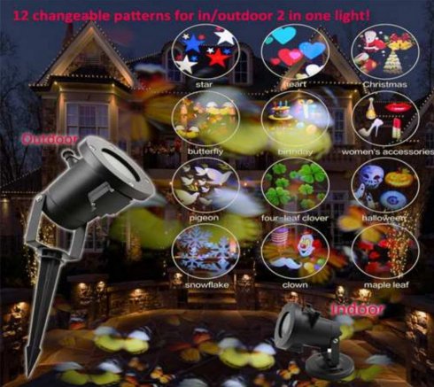 Outdoor + Indoor LED light decorative christmas projector 12 in 1 motifs with IP65