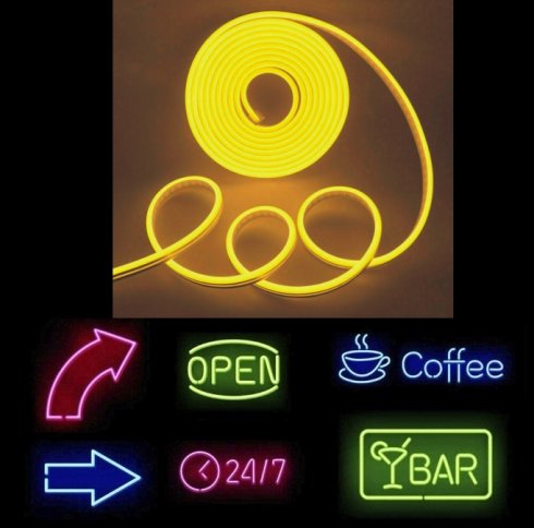 Banda de neon led pliabilă din silicon 5M - protecție impermeabilă IP68 - culoare galbenă