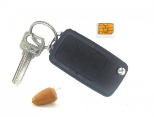 微型间谍耳机套件 - 隐藏式迷你隐形耳机 + 支持 SIM 卡的 GSM 钥匙圈