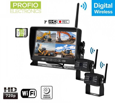 Caméras de recul avec moniteur sans fil avec enregistrement sur SD - 2x caméra wifi AHD + moniteur DVR LCD 7"