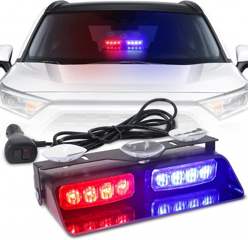Luces estroboscópicas para coche de emergencia rojas y azules intermitentes - 16 LED (32W) - multicolor 18cm x 2 uds.