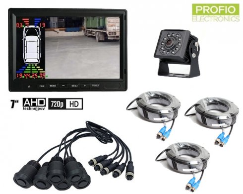 Set parcare monitor LCD 7" + 1x camera HD cu IR + 6x senzor parcare