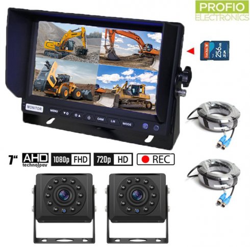 Car reversing cameras SET with SD card recording - 2x HD camera + 1x Hybrid 7" AHD monitor