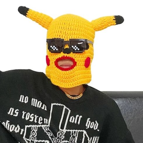 Máscara de halloween PIKACHU - Máscara de cara y cabeza de Pikachu con orejas y gafas de punto amarillo