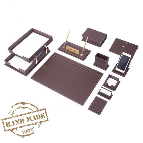 Ensemble en cuir pour table de travail de bureau 14 accessoires de couleur  marron