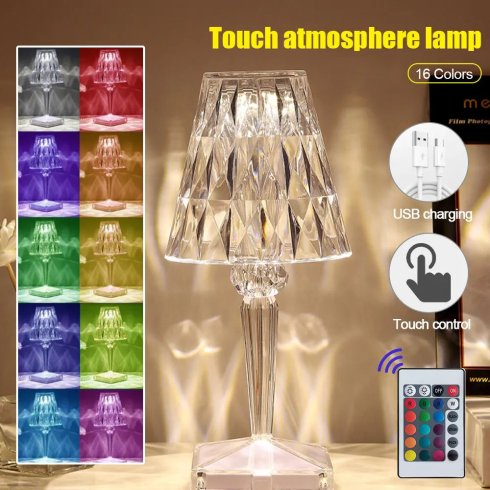 Crystal table lamp LED acrylic touch light colorfull RGB 16 colors night light Cool Mania