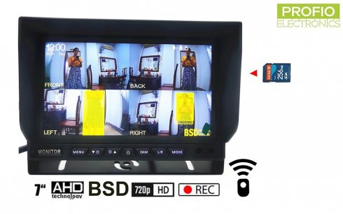 Monitor LCD 7 "untuk 4 kamera undur dengan sistem pengesanan manusia dan kenderaan (BSD) dengan rakaman