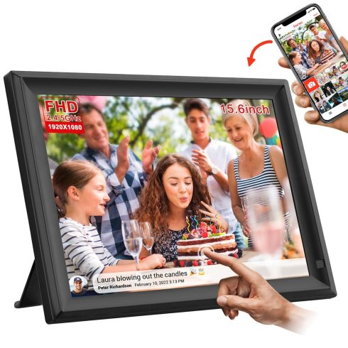 Digitaler Bilderrahmen elektronisch mit WiFi 15,6" - schwarzer Bilderrahmen (Foto + Video) - 64GB Speicher