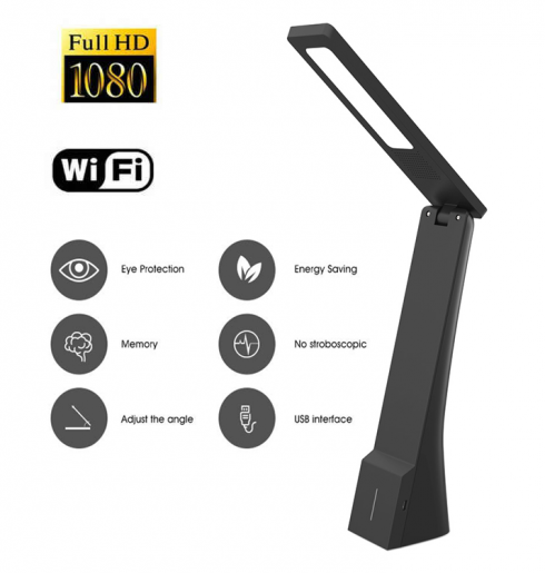 Dotyková LED nabíjateľná stolová lampa s HD 1080p WiFi kamerou + 16GB pamäť