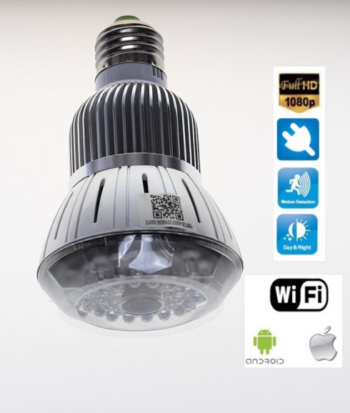 Lampadina macchina fotografica di rilevazione Wifi + FULL HD + IR LED + Motion