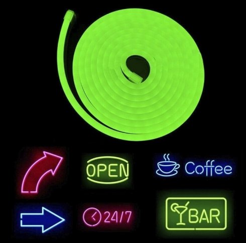 Luminous logo via flexible neon strip 5M with IP68 protection - Green color