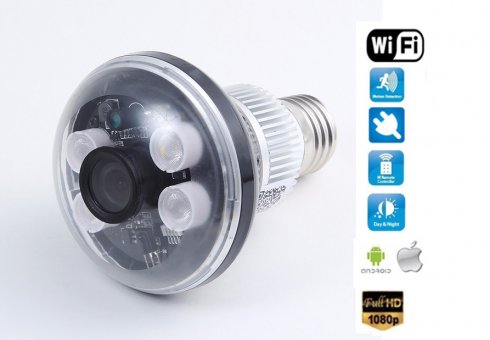 Kamera WiFi żarówkę LED 1280x720 HD + IR Night Vision