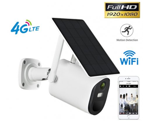 กล้องรักษาความปลอดภัยพลังงานแสงอาทิตย์ FULL HD ในตัว แบตเตอรี่ 14400 mAh + IR LED + Wi-Fi + 4GSIM