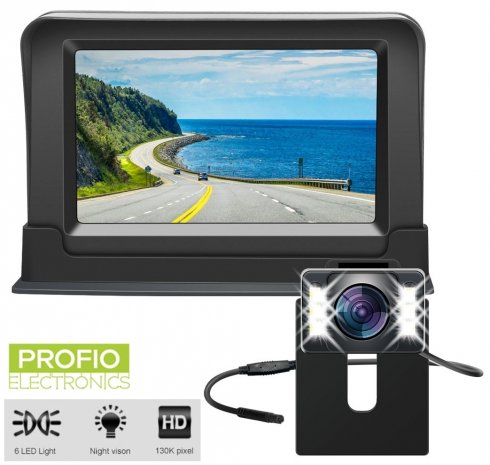 Cúvacia kamera do auta SET s 4,3" monitorom + zadná kamera s 6 LED (IP68)